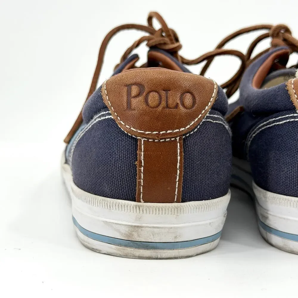 Polo Ralph Lauren Vaughn Navy Blue Leather Trim Pony Logo Sneakers
